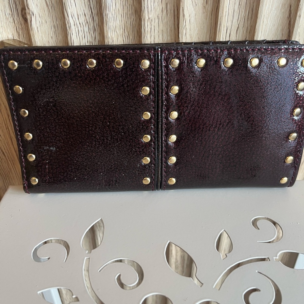 Michael Kors Deep Burgundy Leather Wallet with Gold Studs